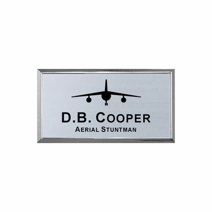 Plastic Silver Framed Name Badge 1.5"x3" / Silver/Black