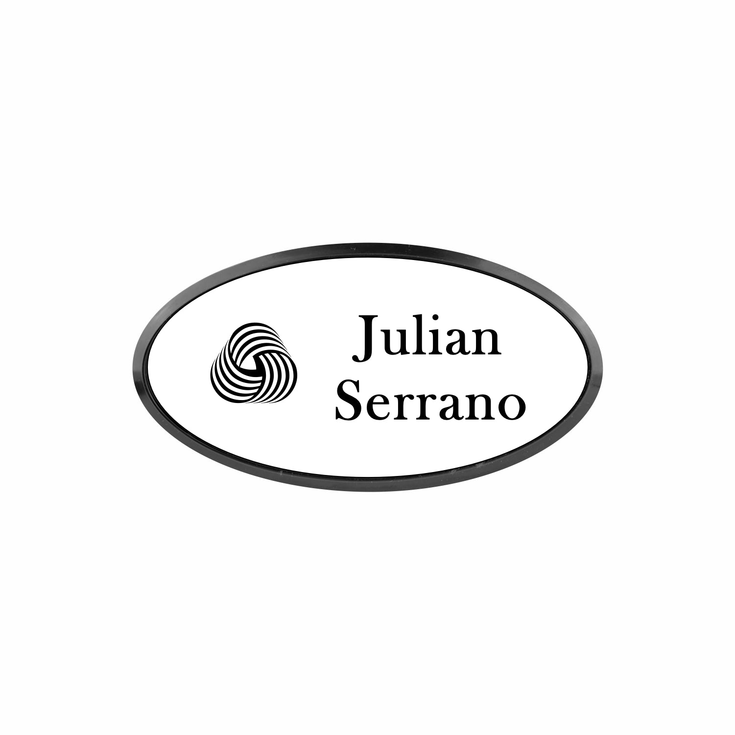 Plastic Black Framed Name Badge 1.5"x3" - Oval / White/Black