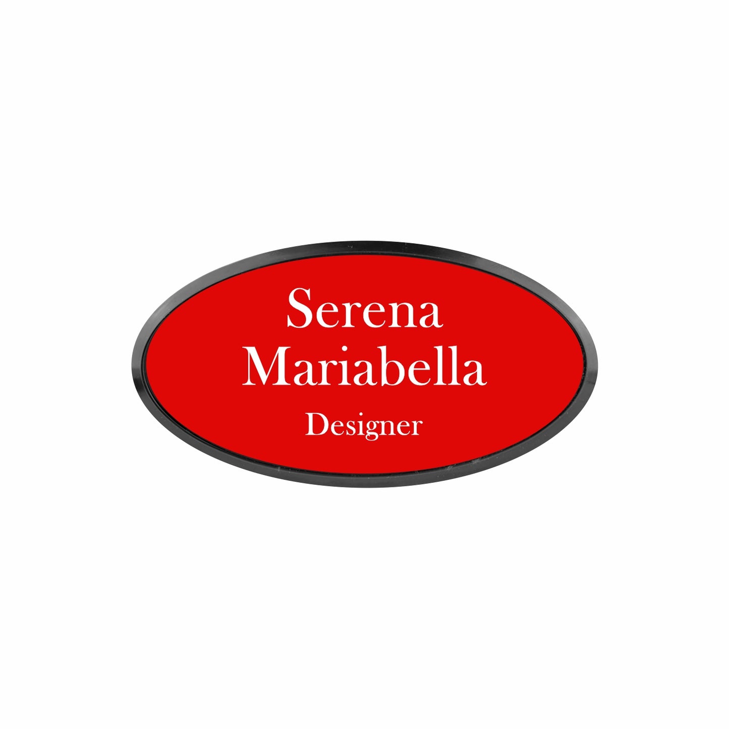 Plastic Black Framed Name Badge 1.5"x3" - Oval / Red/White