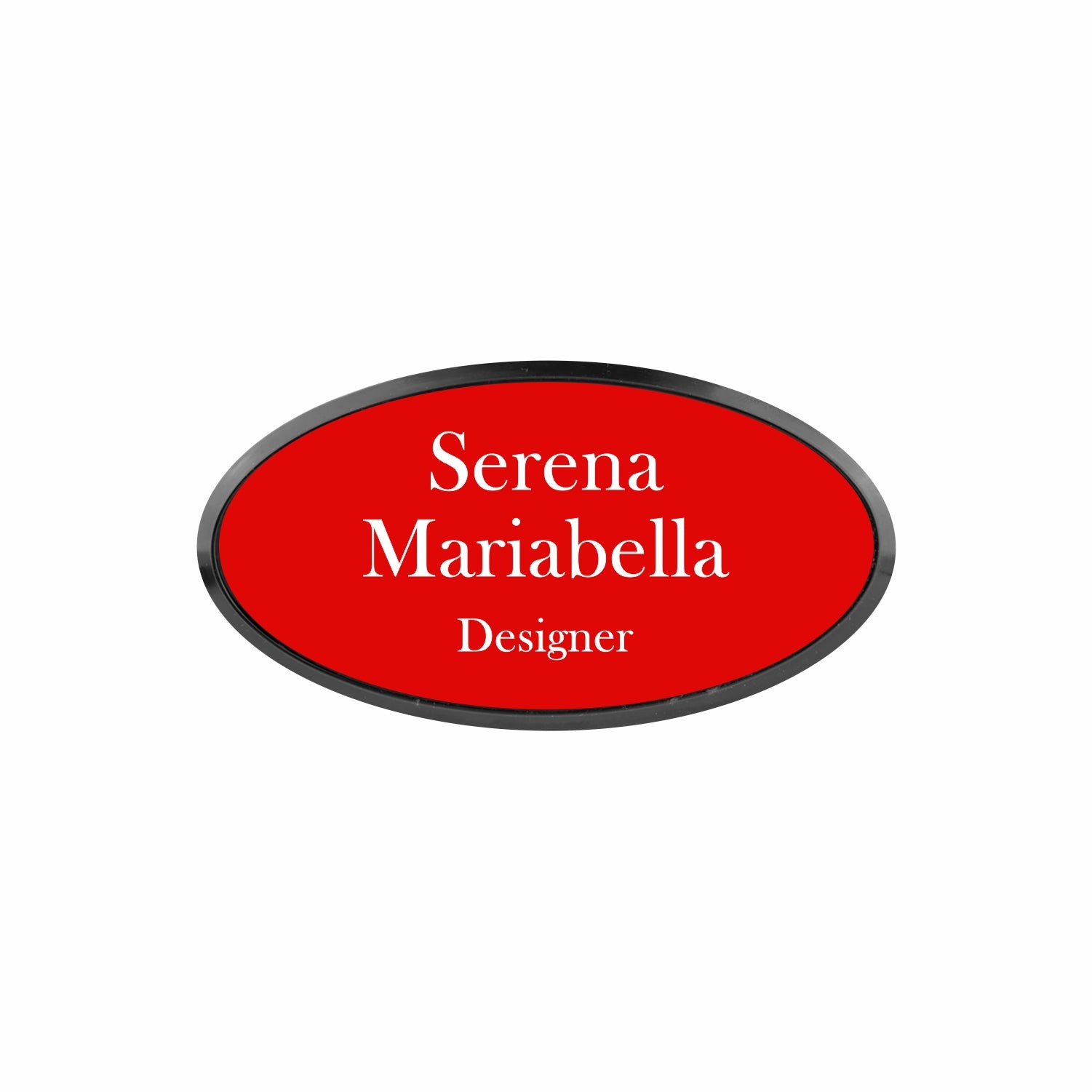 Plastic Black Framed Name Badge 1.5"x3" - Oval / Red/White
