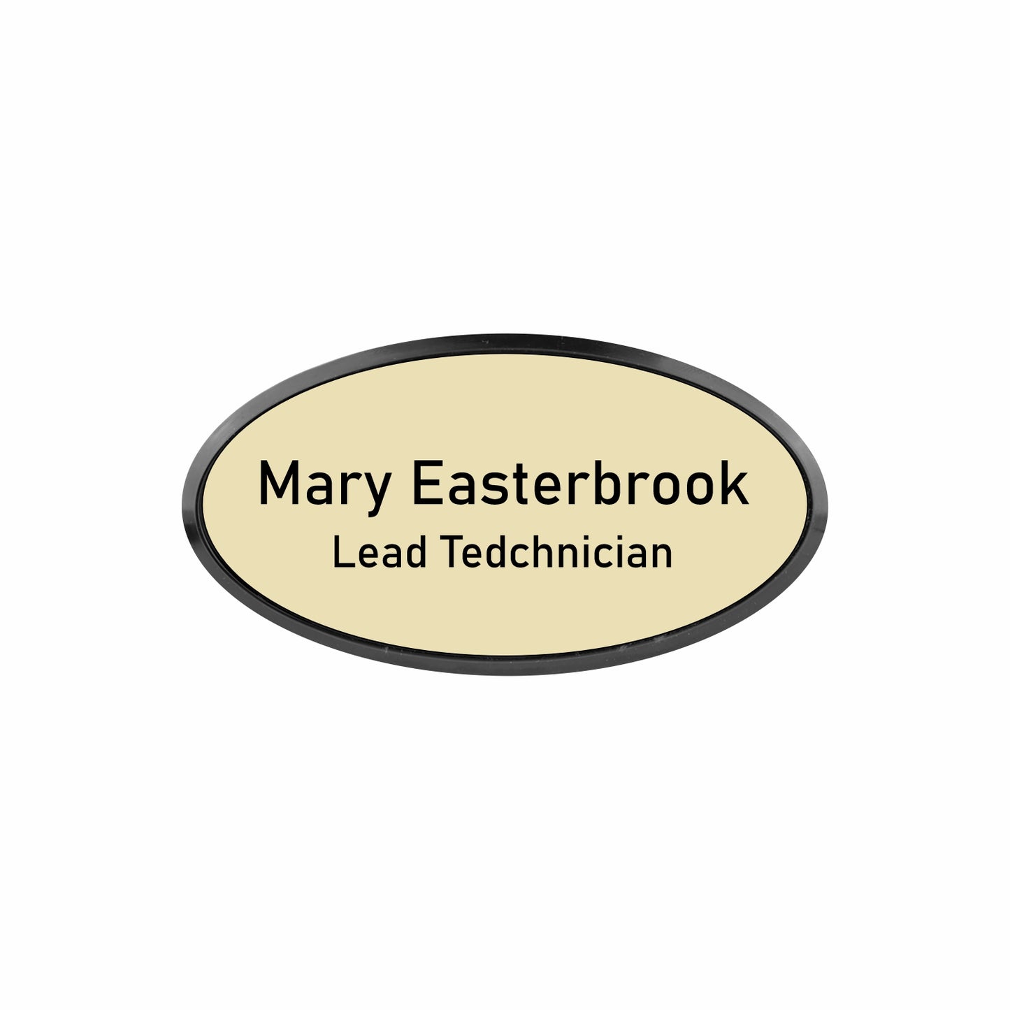 Plastic Black Framed Name Badge 1.5"x3" - Oval / Almond/Black