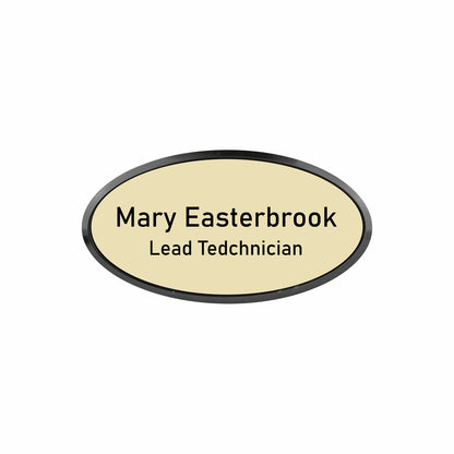 Plastic Black Framed Name Badge 1.5"x3" - Oval / Almond/Black