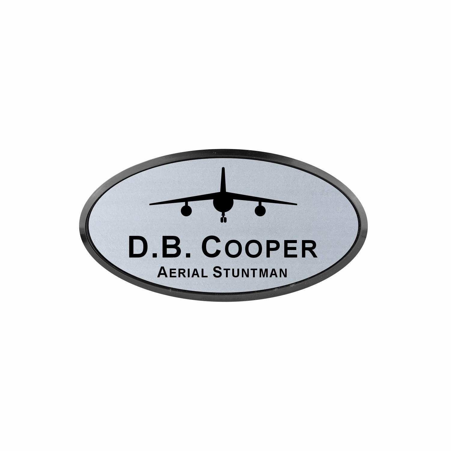 Plastic Black Framed Name Badge 1.5"x3" - Oval / Silver/Black