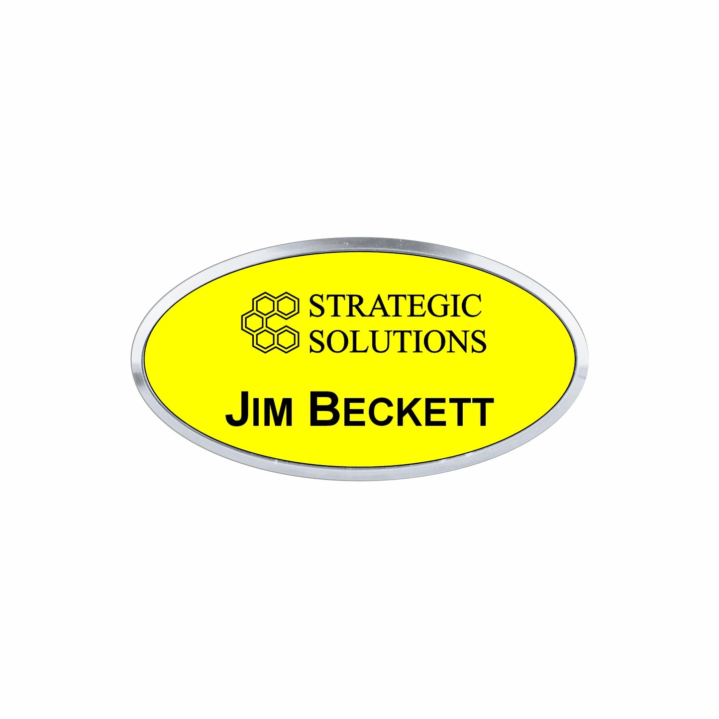 Plastic Silver Framed Name Badge 1.5"x3" - Oval / Yellow/Black