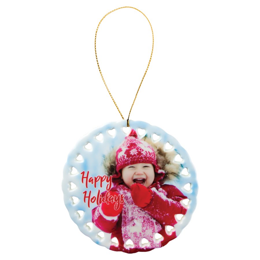 Round Doily Ceramic Ornament 4" / White