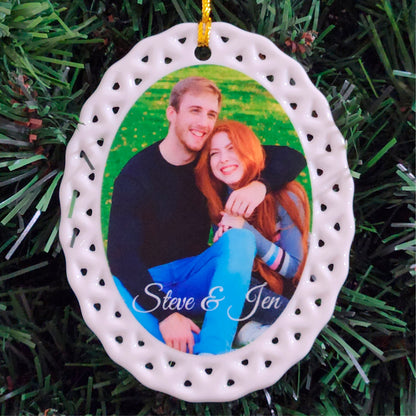 Ceramic Oval Doily Ornament 3.75" x 3" / White