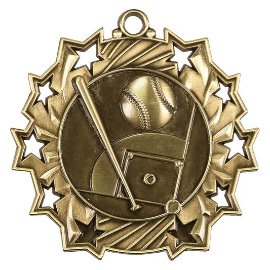 Ten Star Baseball Medal 2.25" / Gold