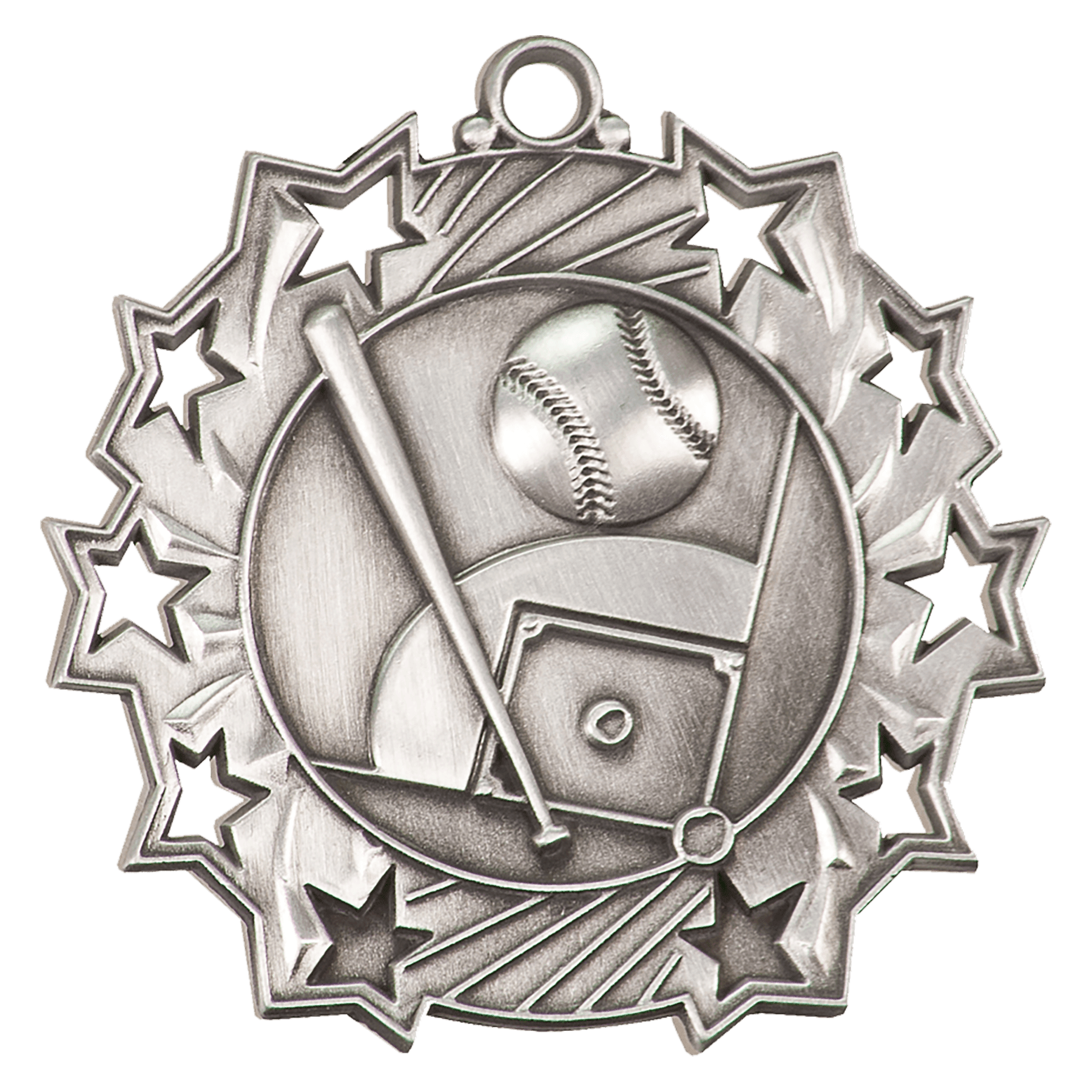 Ten Star Baseball Medal 2.25" / Silver