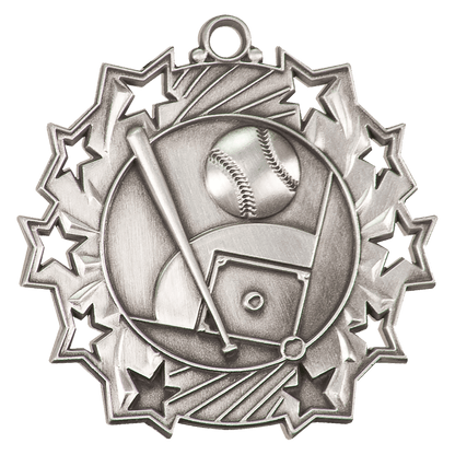 Ten Star Baseball Medal 2.25" / Silver