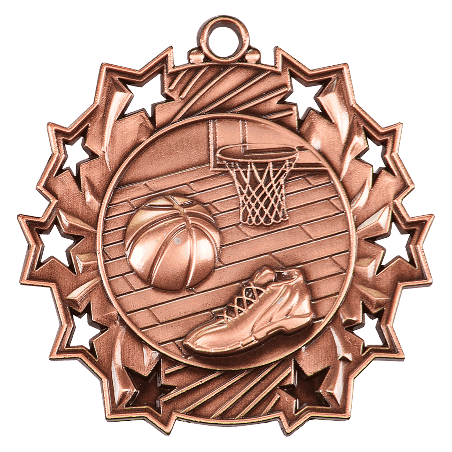 Ten Star Basketball Medal 2.25" / Bronze (Copper Tone)