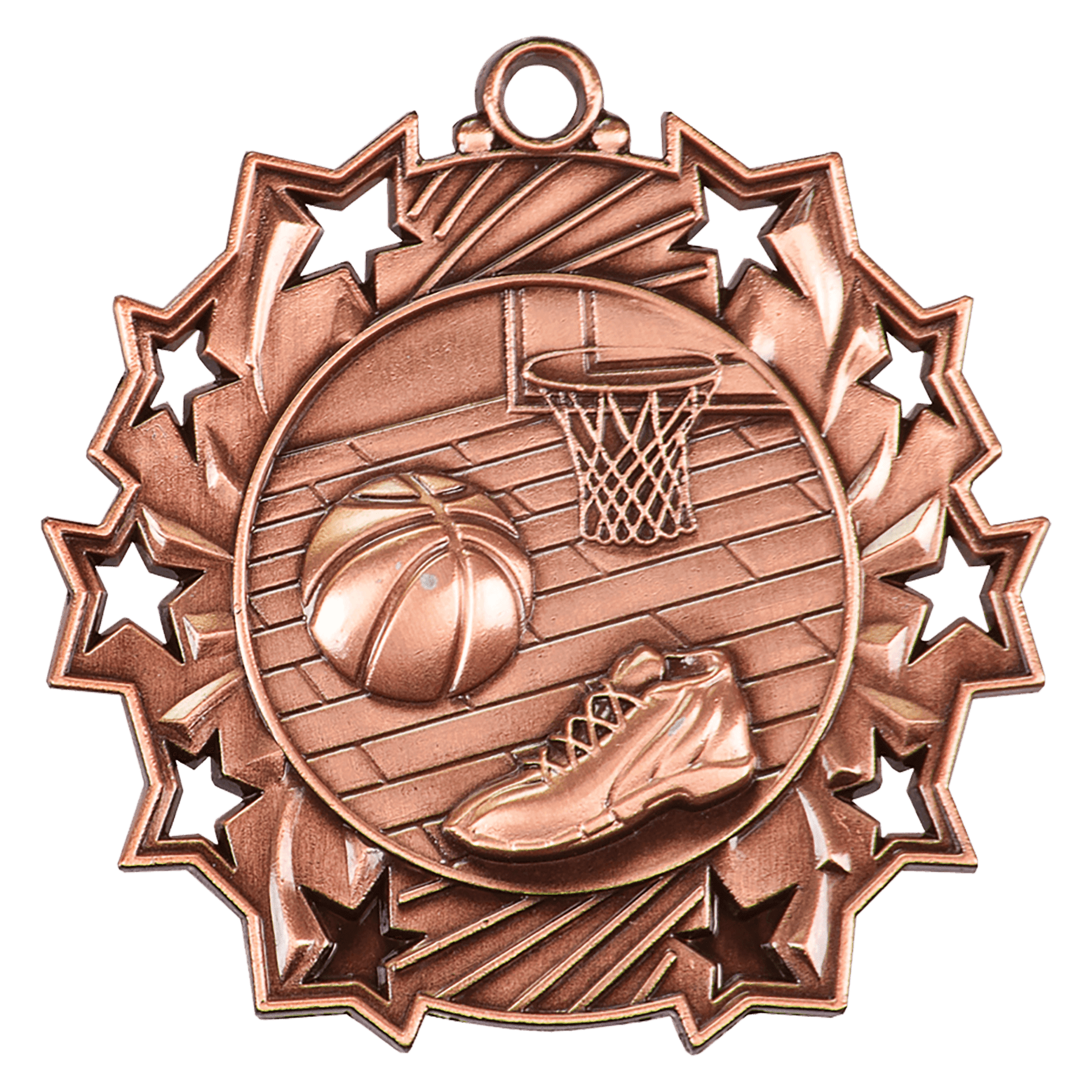 Ten Star Basketball Medal 2.25" / Bronze (Copper Tone)