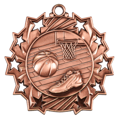 Ten Star Basketball Medal 2.25" / Bronze (Copper Tone)