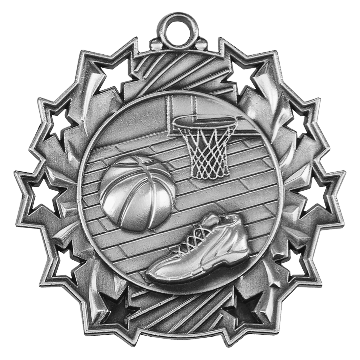 Ten Star Basketball Medal 2.25" / Silver
