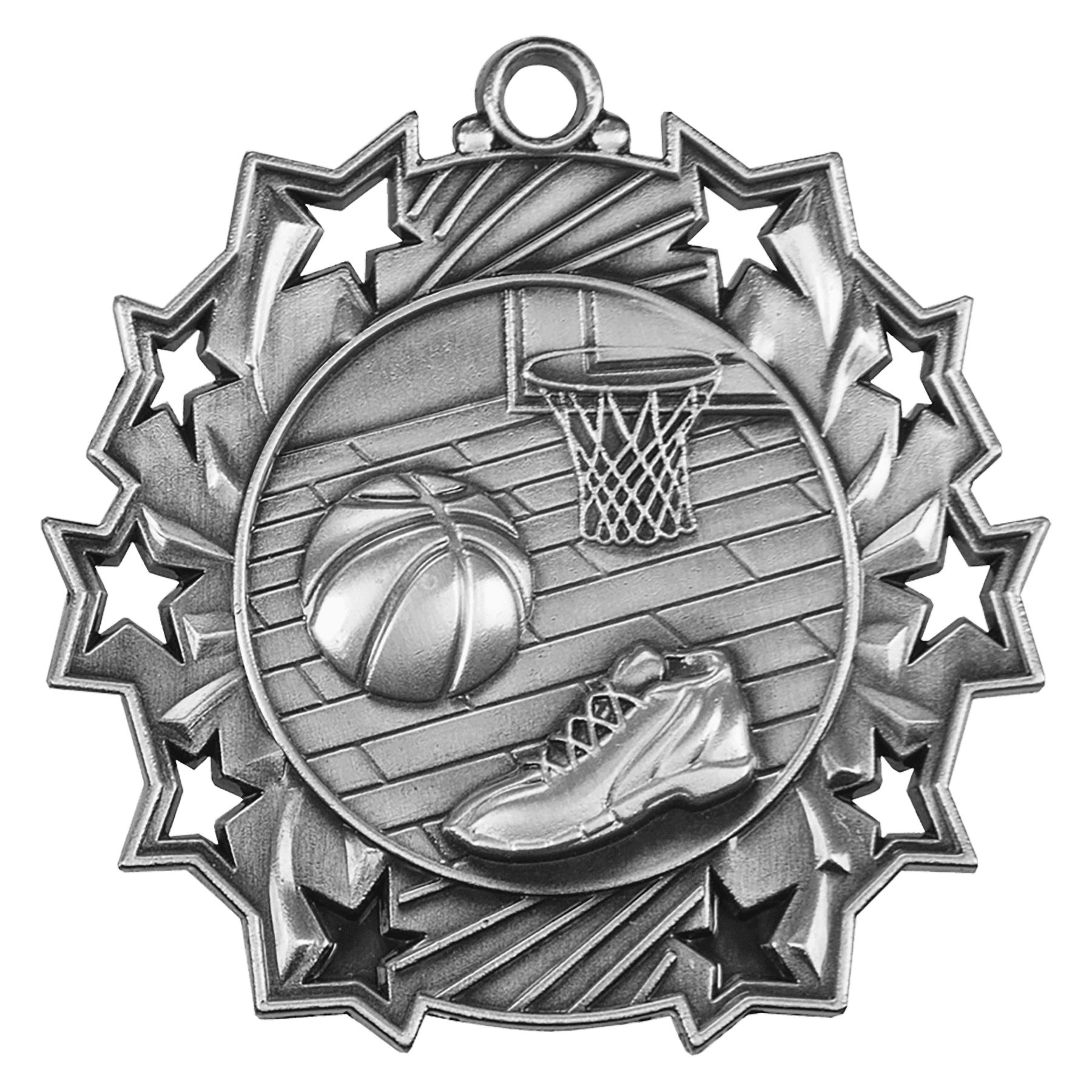 Ten Star Basketball Medal 2.25" / Silver