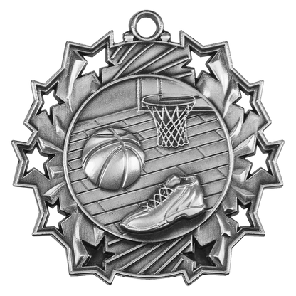 Ten Star Basketball Medal 2.25" / Silver