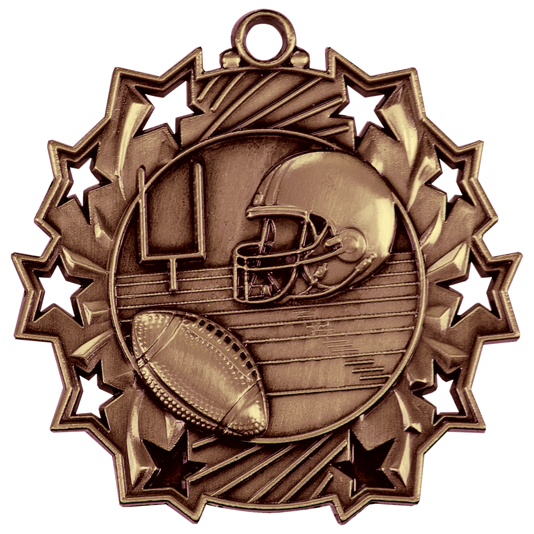 Ten Star Football Medal 2.25" / Bronze (Copper Tone)