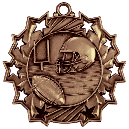 Ten Star Football Medal 2.25" / Bronze (Copper Tone)