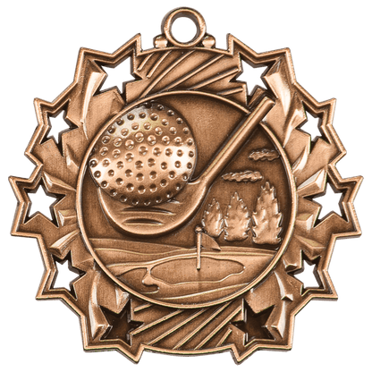 Ten Star Golf Medal 2.25" / Bronze (Copper Tone)
