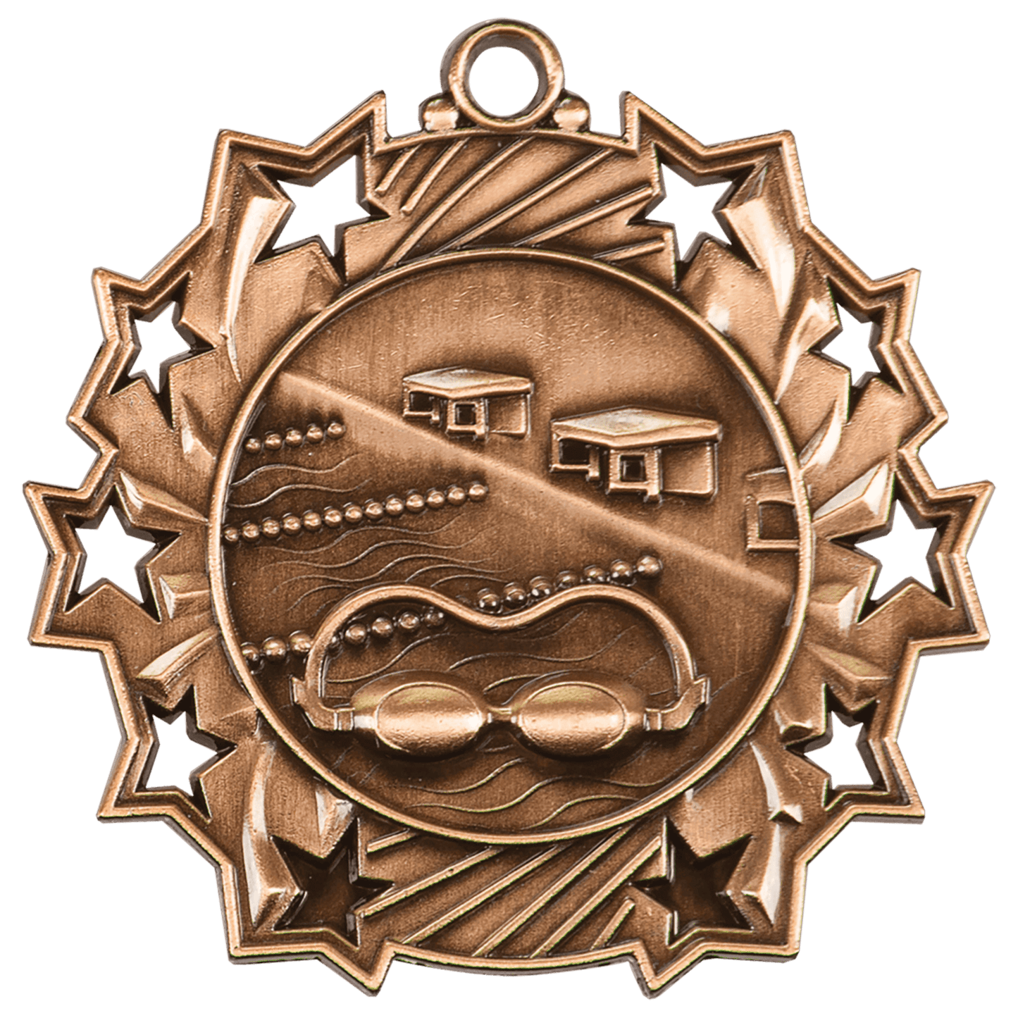 Ten Star Swimming Medal 2.25" / Bronze (Copper Tone)