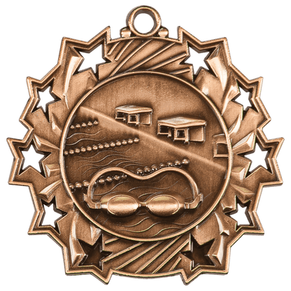Ten Star Swimming Medal 2.25" / Bronze (Copper Tone)