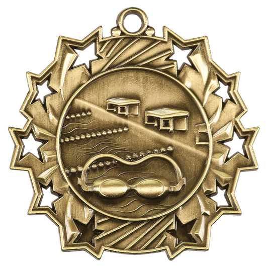 Ten Star Swimming Medal 2.25" / Gold