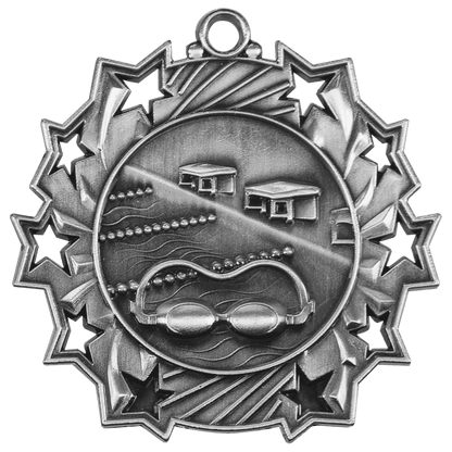 Ten Star Swimming Medal 2.25" / Silver