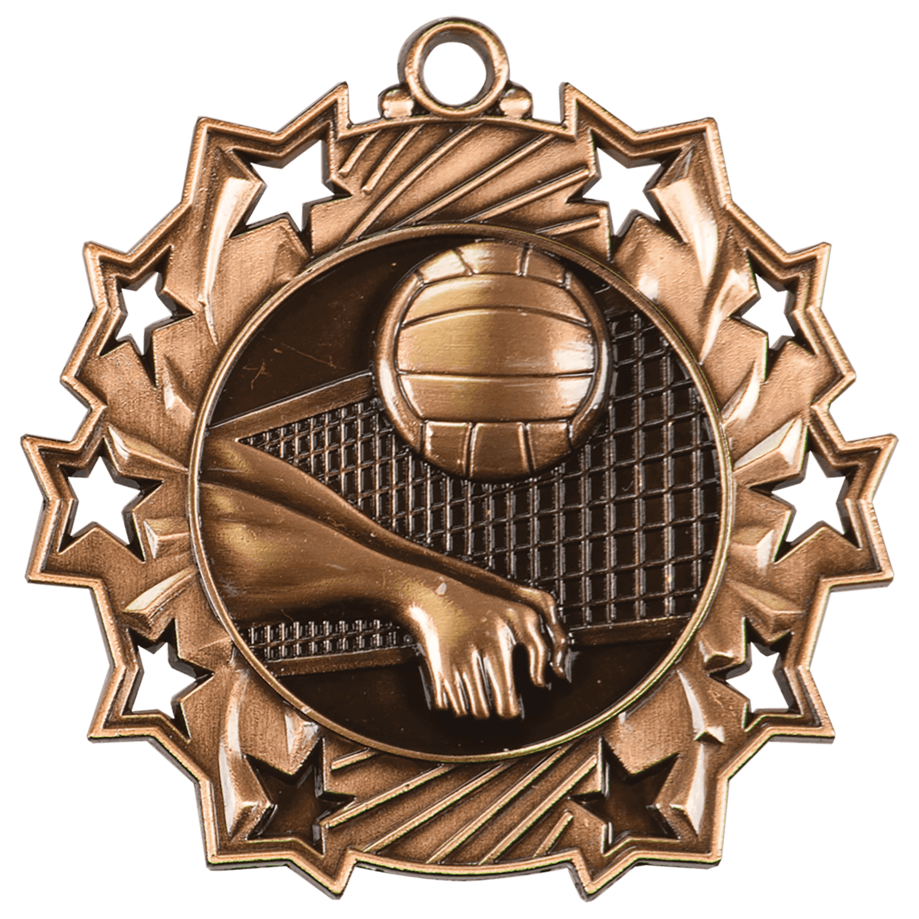 Ten Star Volleyball Medal 2.25" / Bronze (Copper Tone)