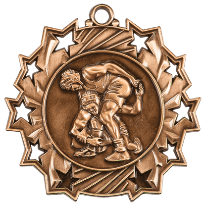 Ten Star Wrestling Medal 2.25" / Bronze (Copper Tone)