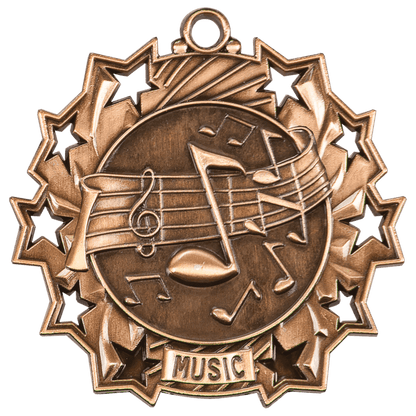 Ten Star Music Medal 2.25" / Bronze (Copper Tone)