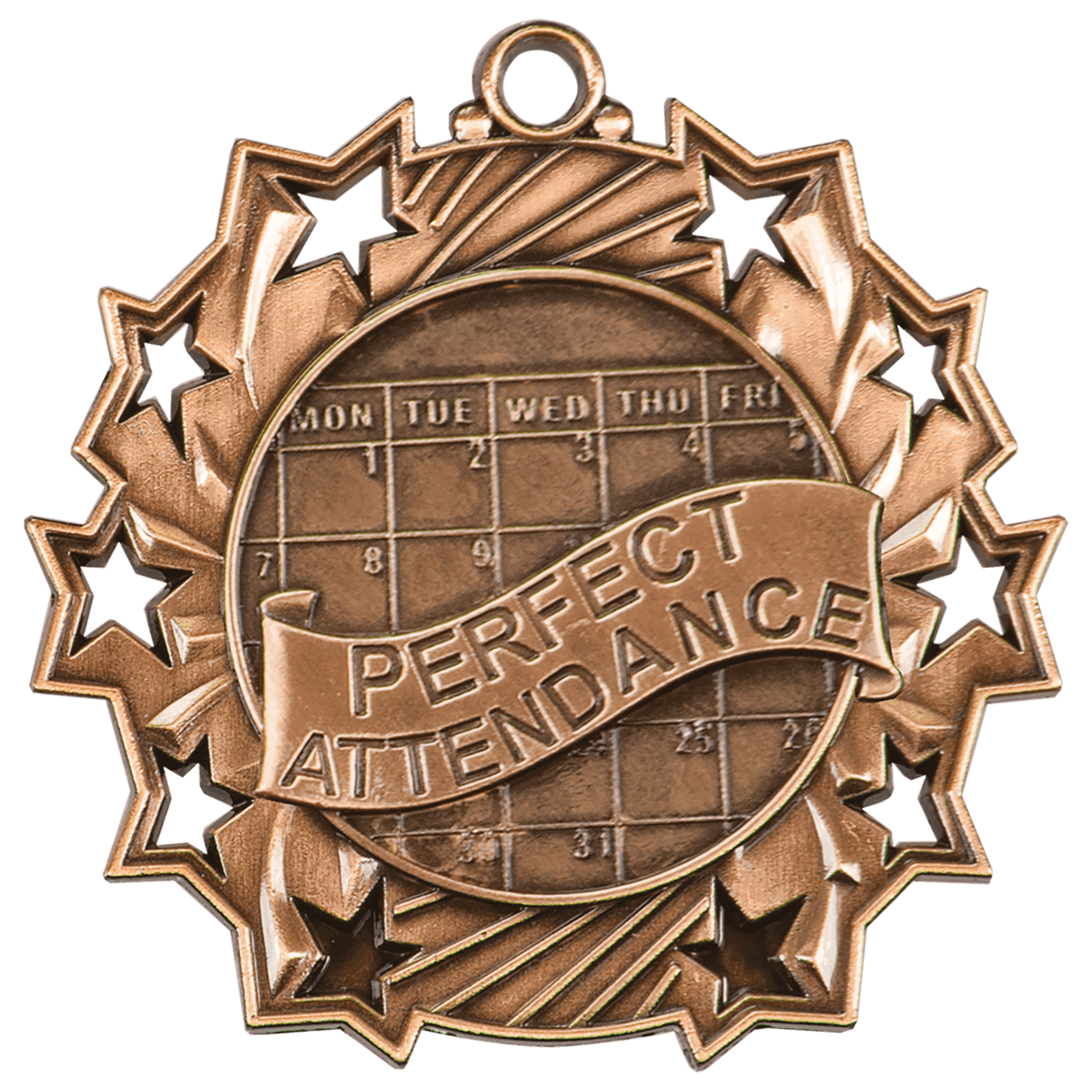 Ten Star Perfect Attendance Medal 2.25" / Bronze (Copper Tone)