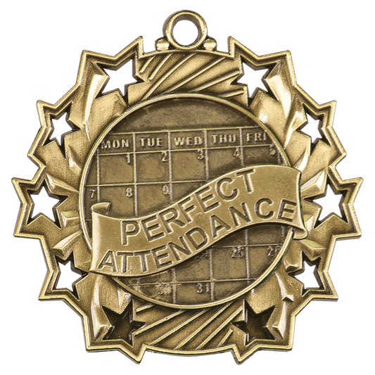 Ten Star Perfect Attendance Medal 2.25" / Gold