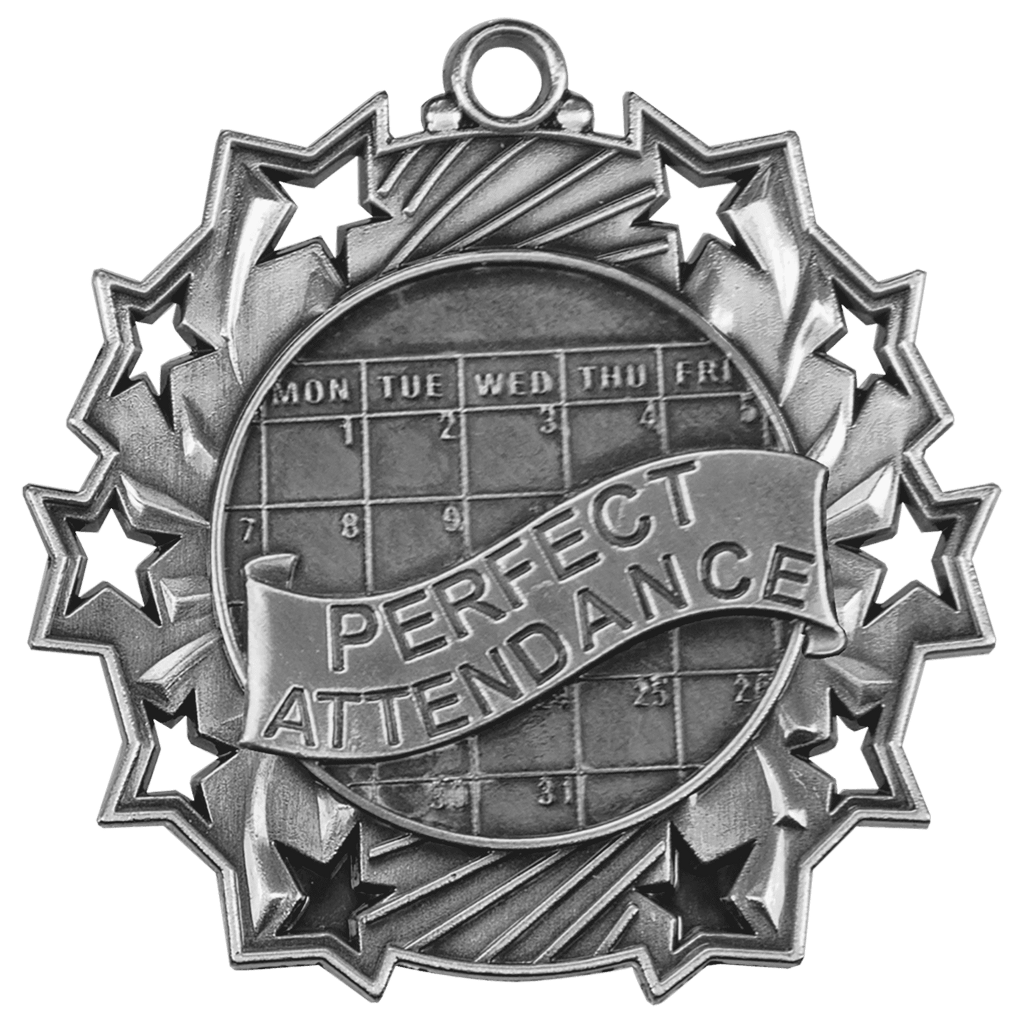 Ten Star Perfect Attendance Medal 2.25" / Silver