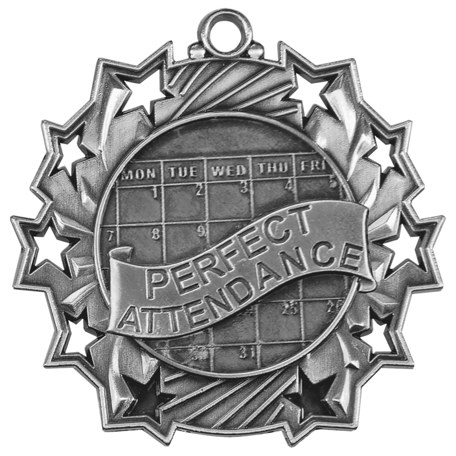 Ten Star Perfect Attendance Medal 2.25" / Silver
