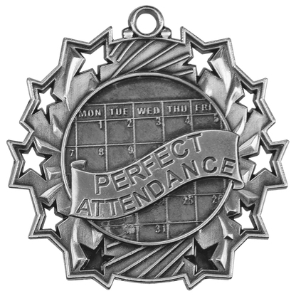 Ten Star Perfect Attendance Medal 2.25" / Silver