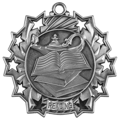 Ten Star Reading Medal 2.25" / Silver