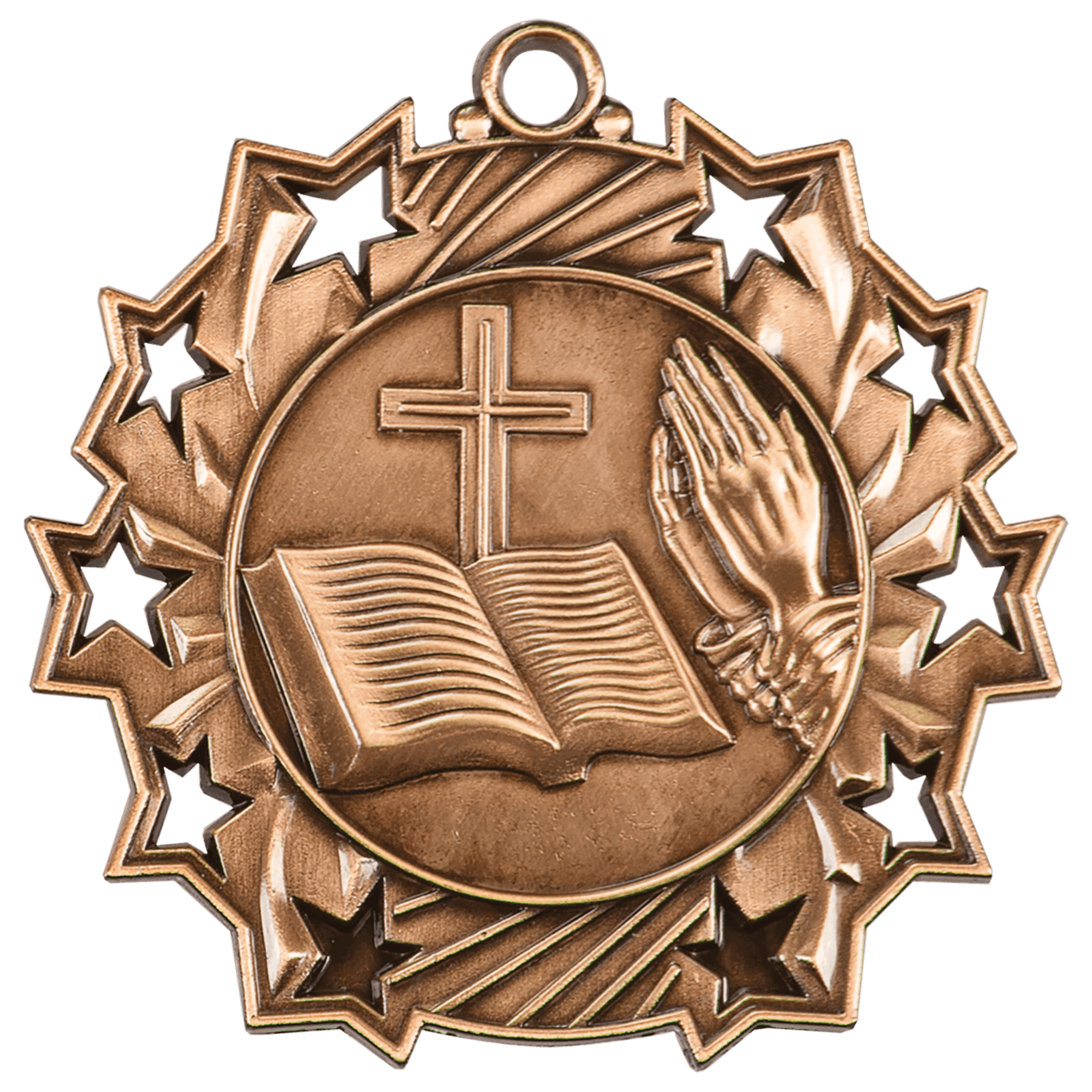 Ten Star Christian Medal 2.25" / Bronze (Copper Tone)