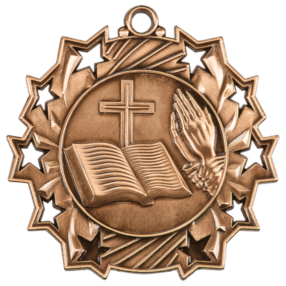 Ten Star Christian Medal 2.25" / Bronze (Copper Tone)