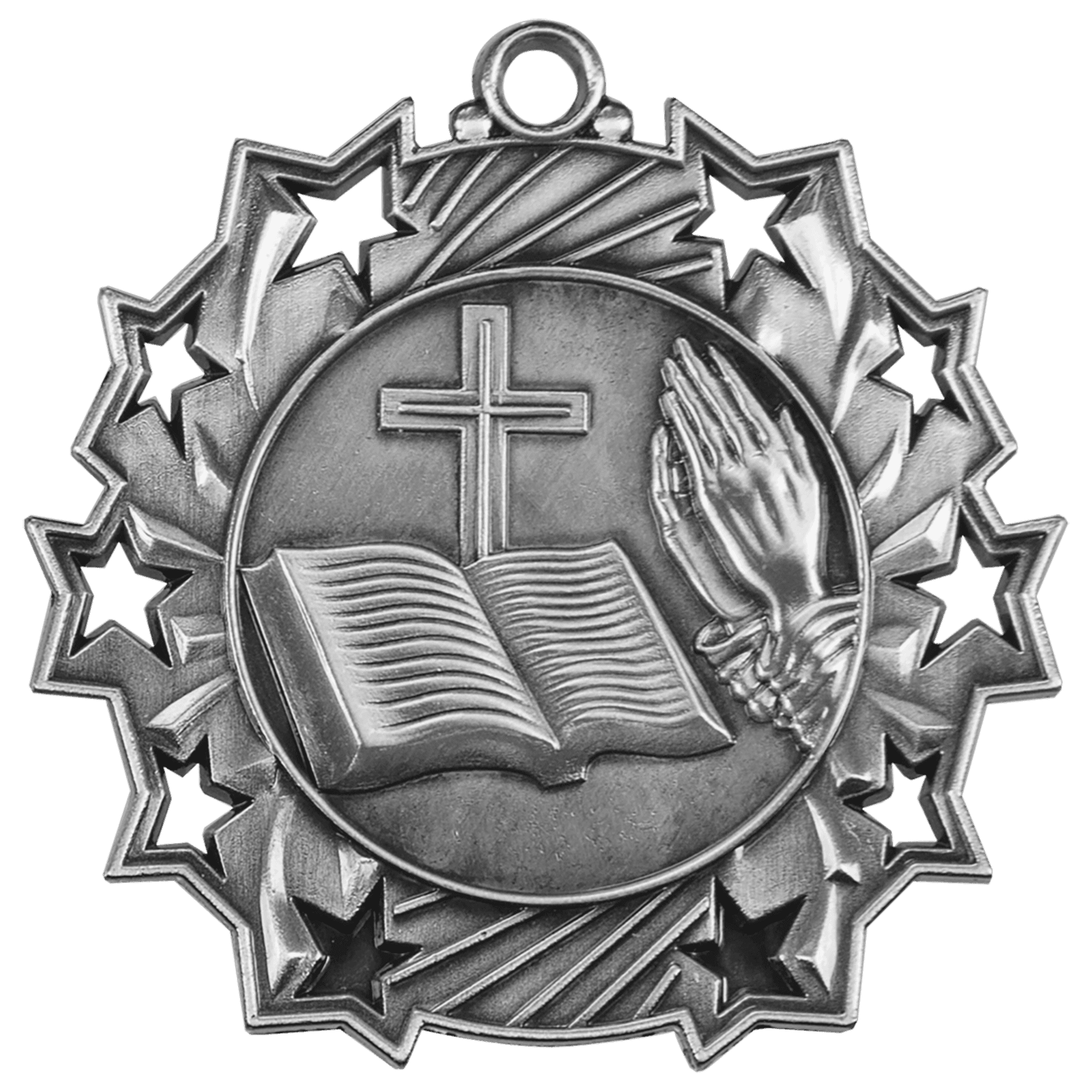 Ten Star Christian Medal 2.25" / Silver
