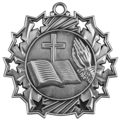 Ten Star Christian Medal 2.25" / Silver