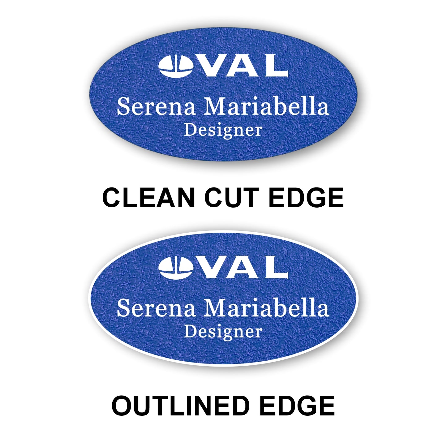 Oval Textured Name Badge 1.5"x3" / Sapphire Blue/White