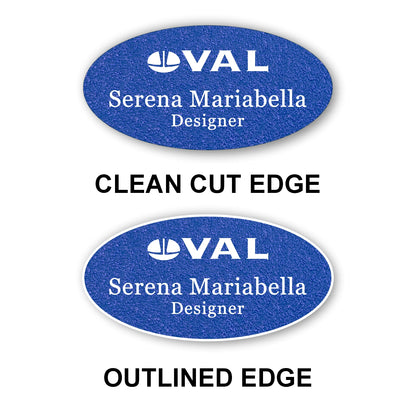 Oval Textured Name Badge 1.5"x3" / Sapphire Blue/White