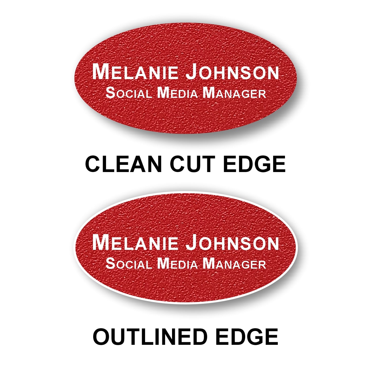 Oval Textured Name Badge 1.5"x3" / Red/White