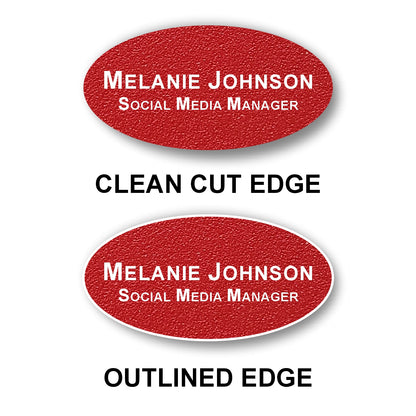 Oval Textured Name Badge 1.5"x3" / Red/White