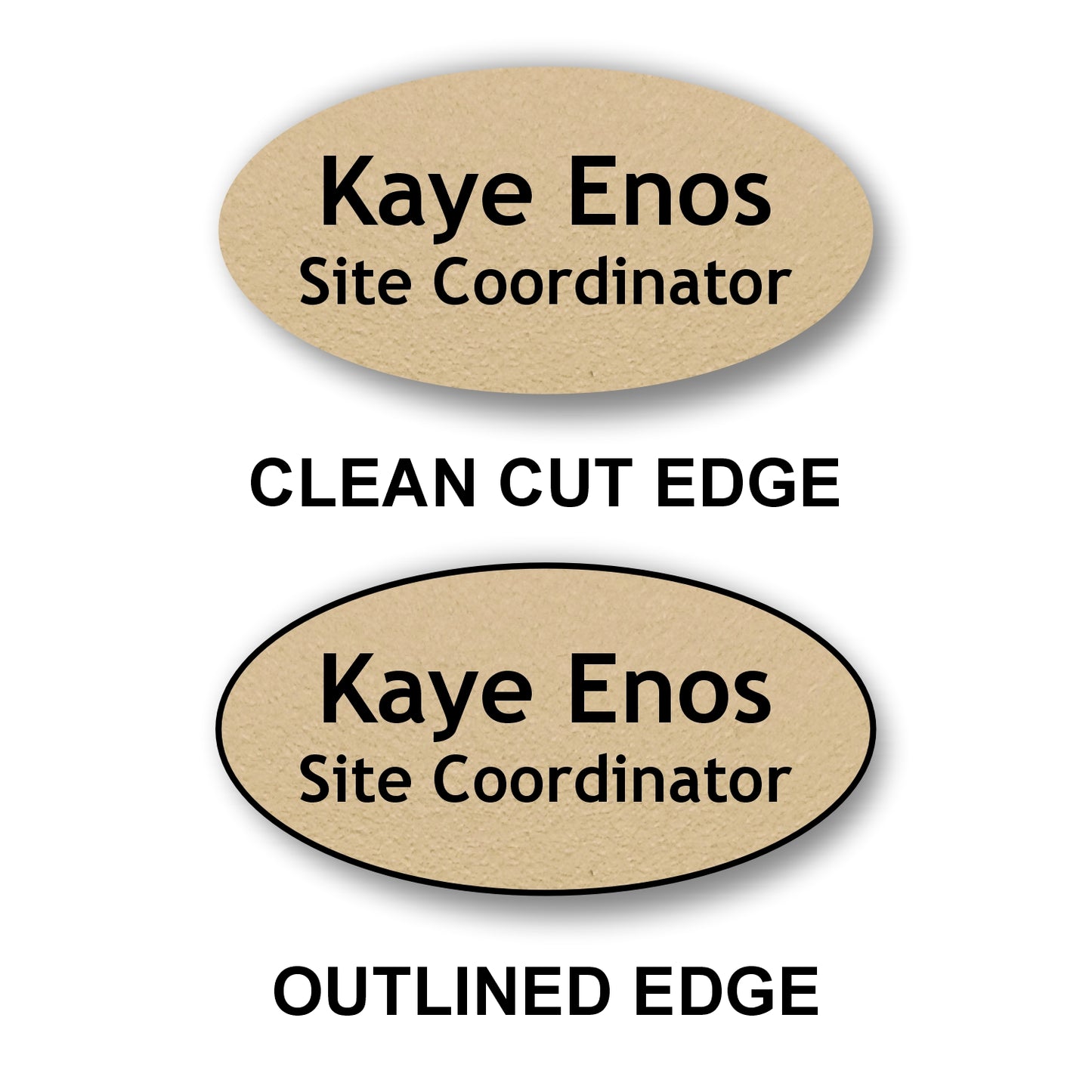 Oval Textured Name Badge 1.5"x3" / Sand/Black