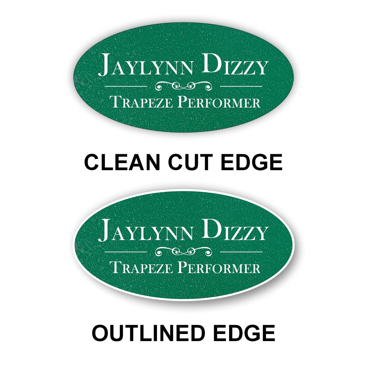 Oval Textured Name Badge 1.5"x3" / Green/White