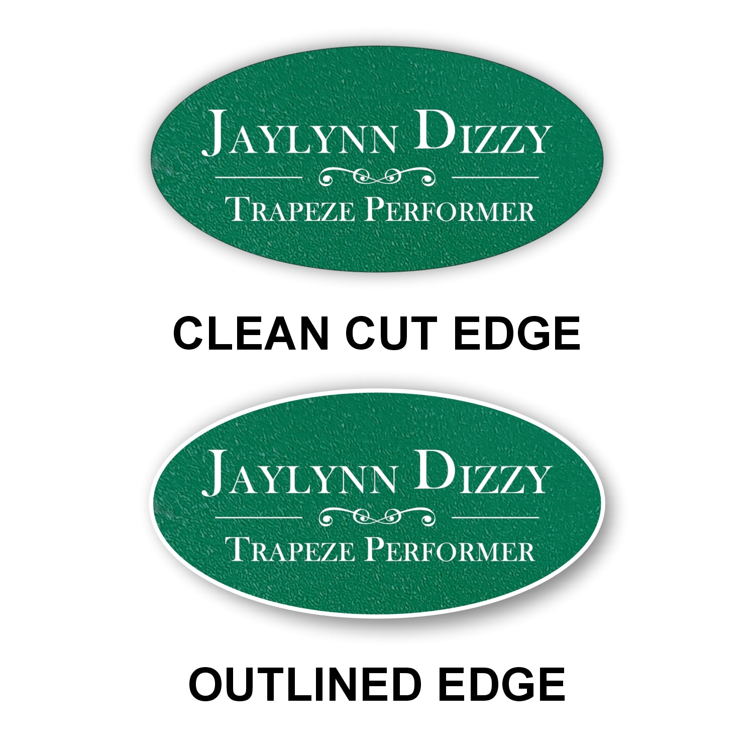 Oval Textured Name Badge 1.5"x3" / Green/White