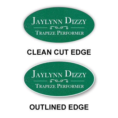 Oval Textured Name Badge 1.5"x3" / Green/White