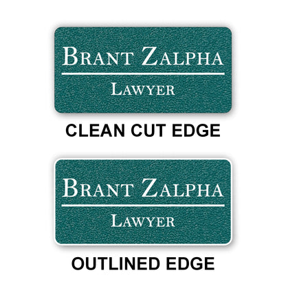 Large Textured Name Badge 1.5"x3" / Teal/White