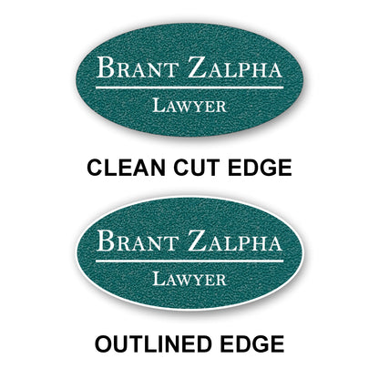 Oval Textured Name Badge 1.5"x3" / Teal/White