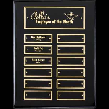 Ebony Perpetual Plaque 9" x 12" - 12 Plates / Black and Gold